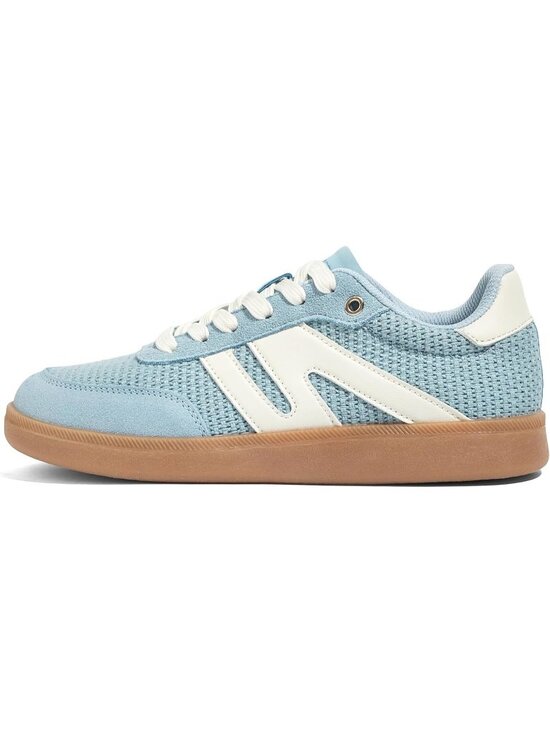 Shoes - Women's Blue White Leather Lace Up Classic Retro Gum Sole Fashion Sneakers